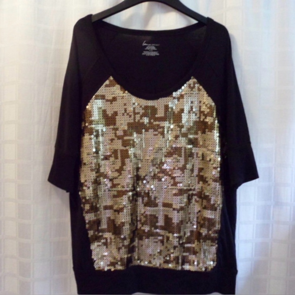 Lane Bryant Sequin Embellished Black and Gold Top